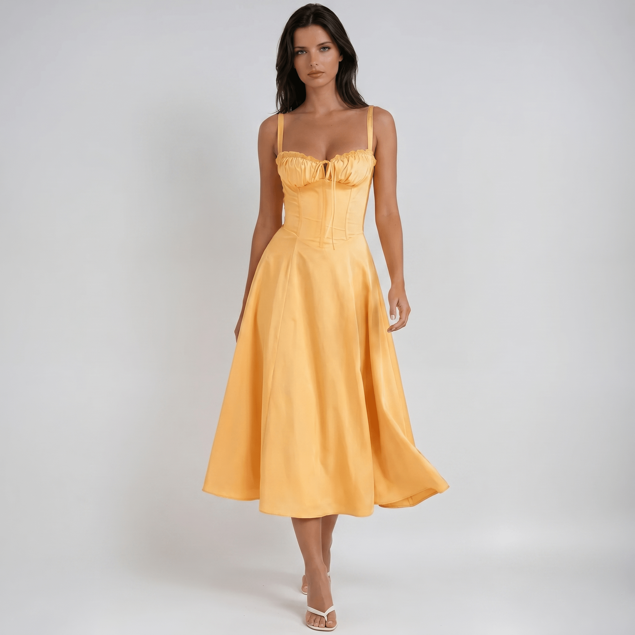 Midi Dress Women Corset Bodice Flared Skirt Structure - Evergreen Outfits - Women Midi Dress