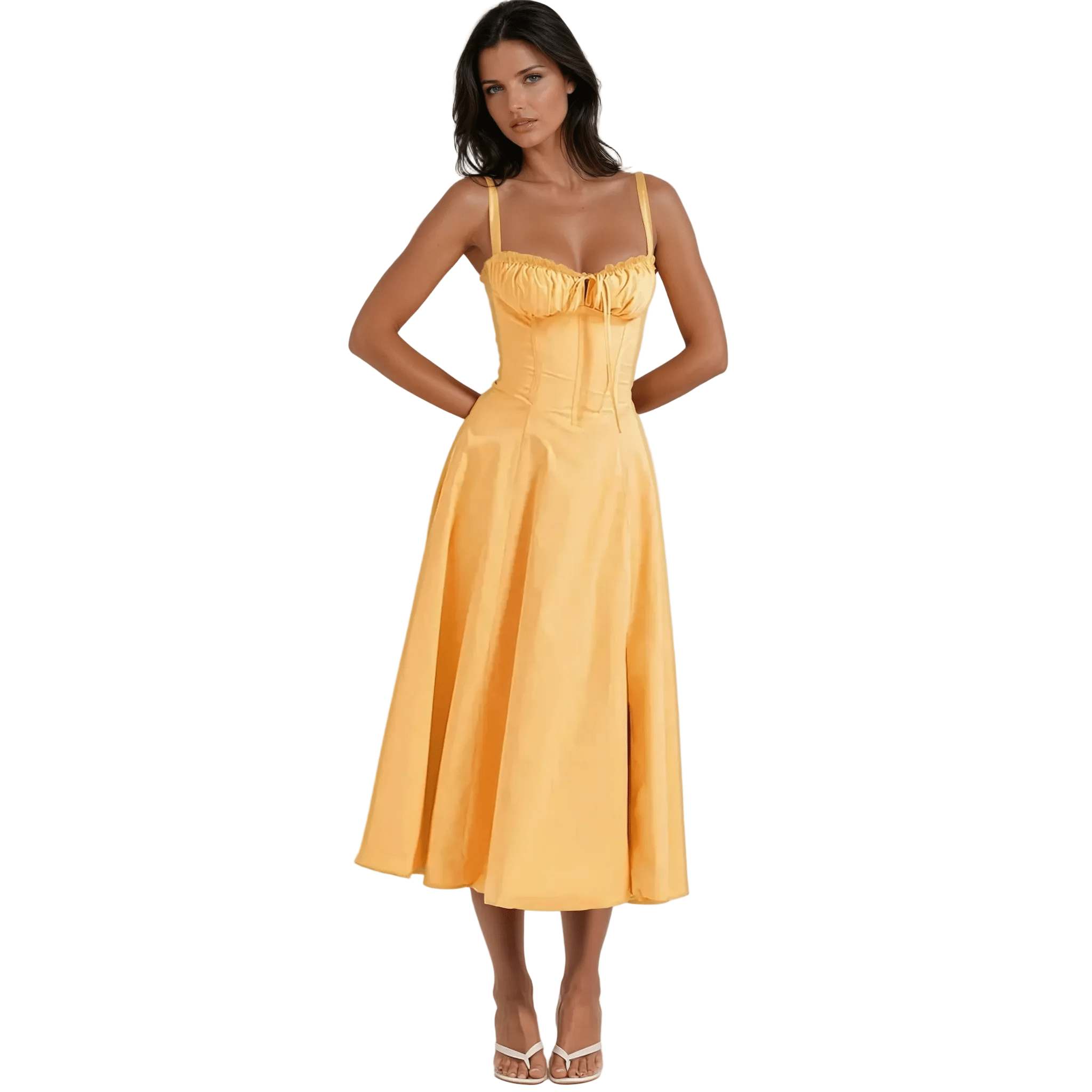 Midi Dress Women Corset Bodice Flared Skirt Structure - Evergreen Outfits - Women Midi Dress