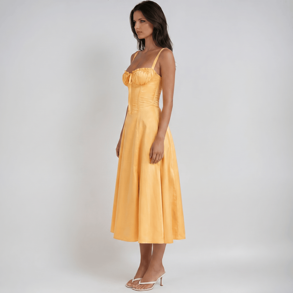 Midi Dress Women Corset Bodice Flared Skirt Structure - Evergreen Outfits - Women Midi Dress
