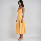 Midi Dress Women Corset Bodice Flared Skirt Structure - Evergreen Outfits - Women Midi Dress