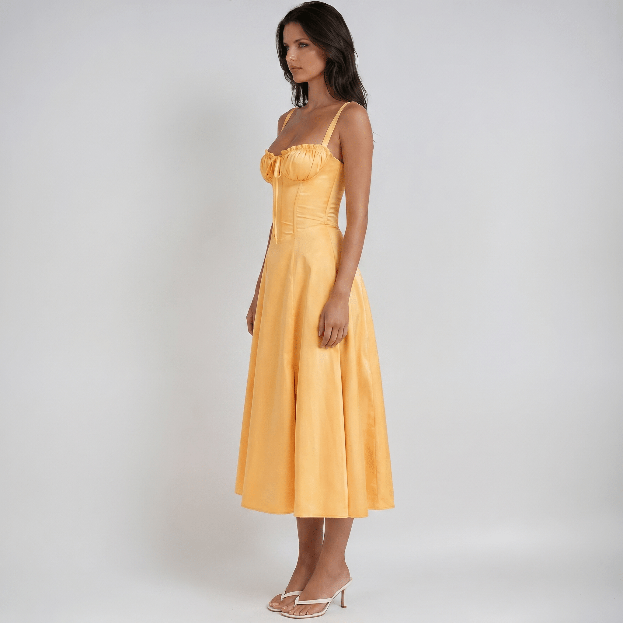 Midi Dress Women Corset Bodice Flared Skirt Structure - Evergreen Outfits - Women Midi Dress