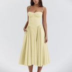 Midi Dress Women Corset Bodice Pleated Gathered Skirt - Evergreen Outfits - Women Midi Dress