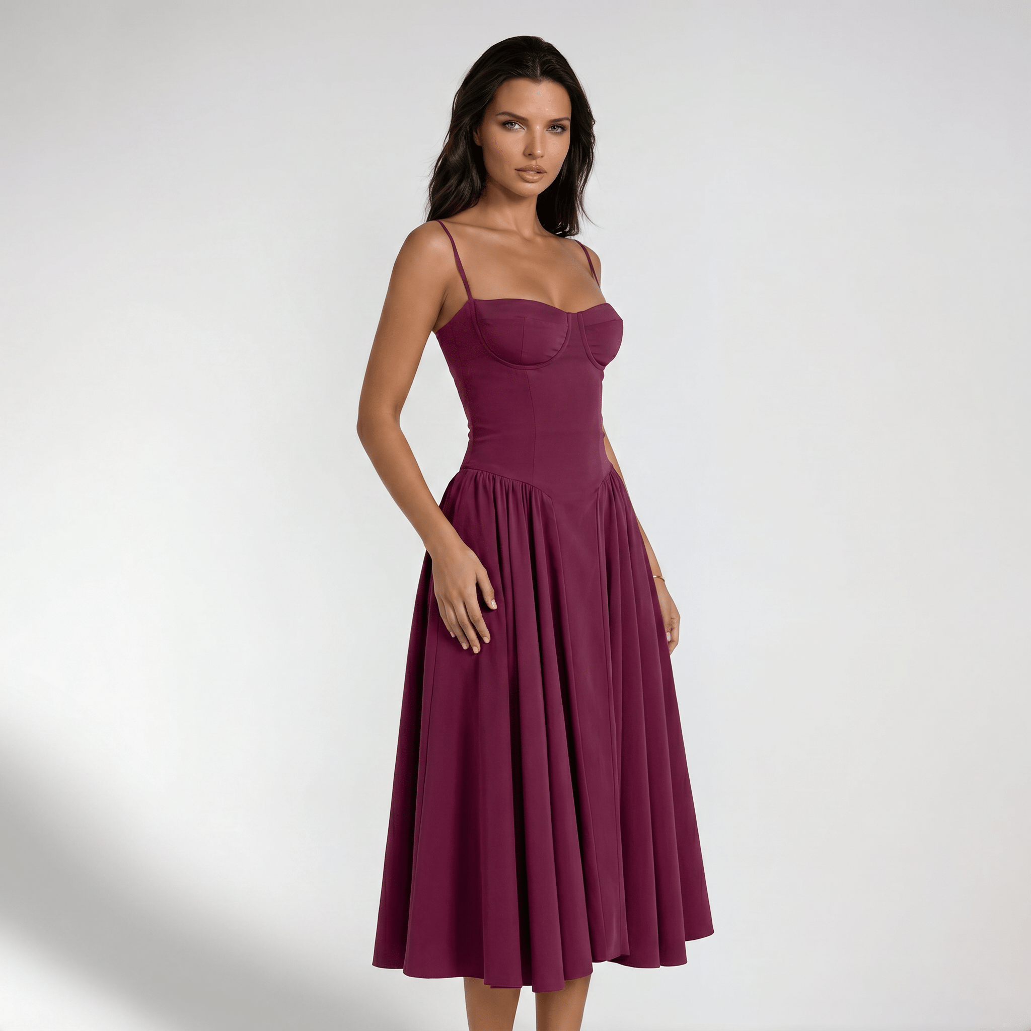 Midi Dress Women Corset Bodice Pleated Gathered Skirt - Evergreen Outfits - Women Midi Dress