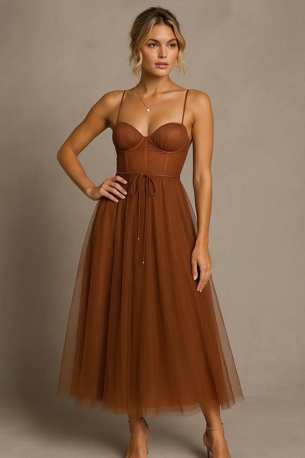 Women's Corset Midi Dress Pleated Gathered Skirt – Evergreen Outfits