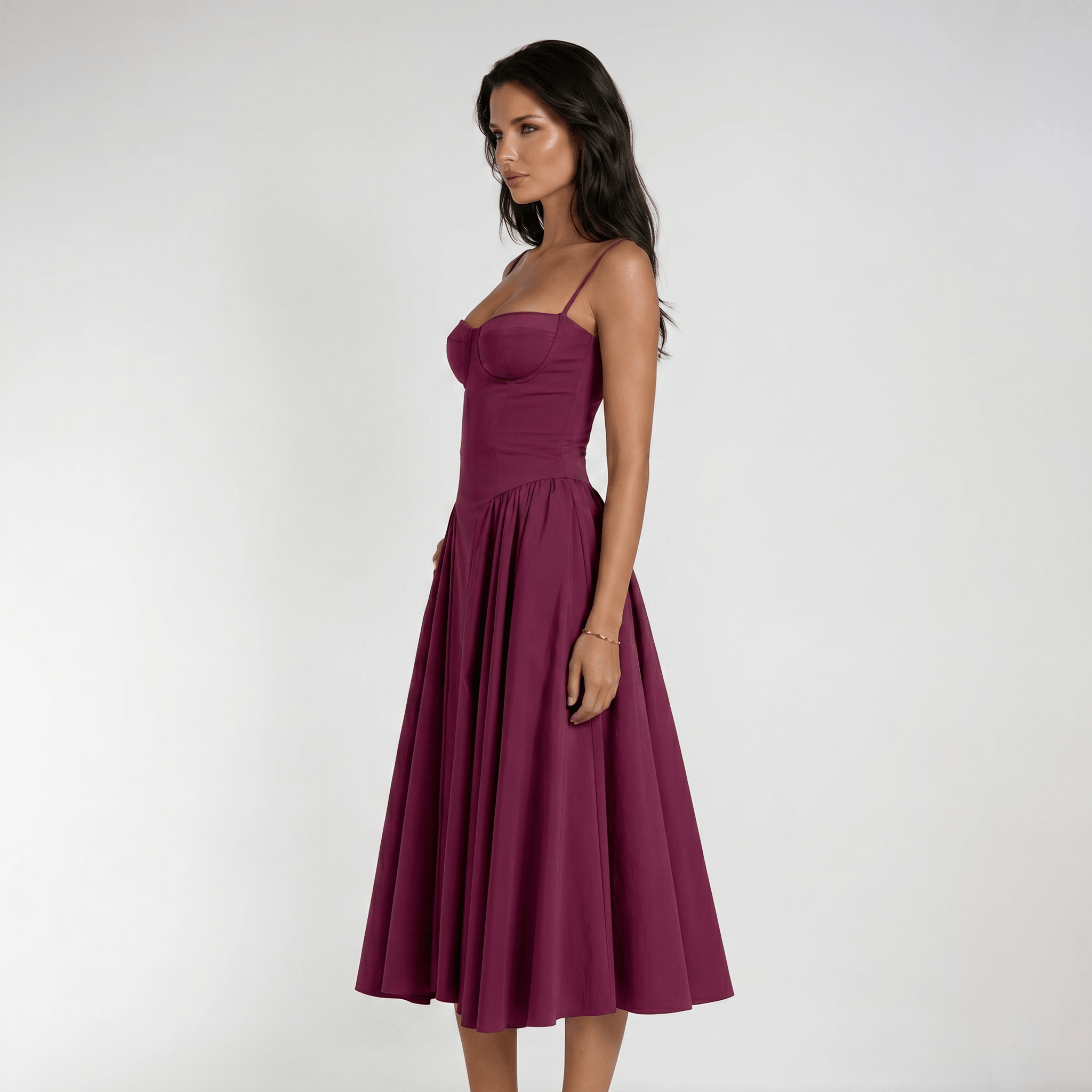 gathered skirt midi dress Women's Maxi Dress Fitted Bodice Ruched Waist High-Low Evergreen Outfits Yellow / S