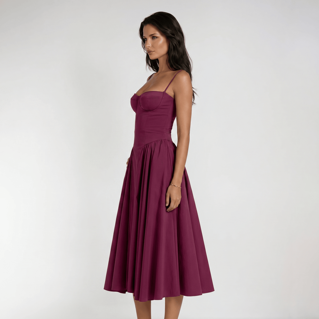 Midi Dress Women Corset Bodice Pleated Gathered Skirt - Evergreen Outfits - Women Midi Dress