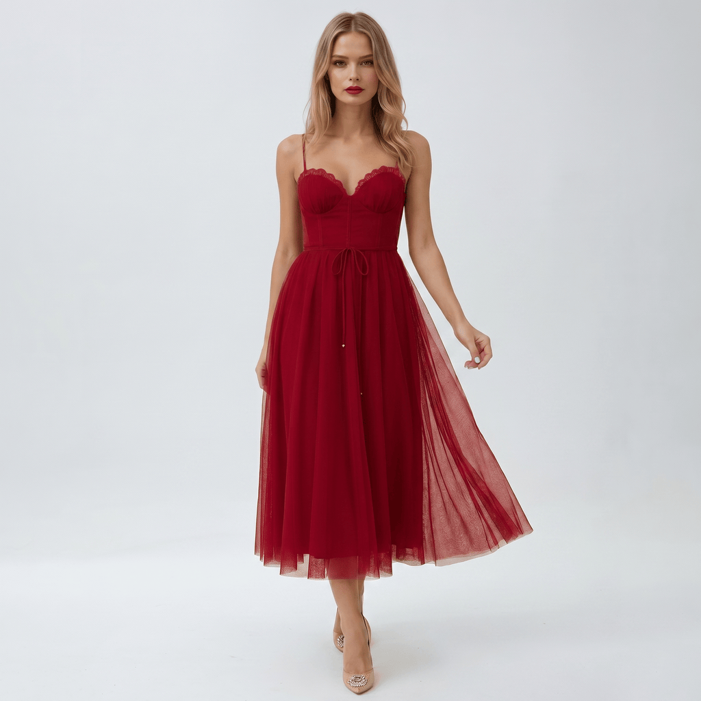 Midi Dress Women Corset Bodice Pleated Gathered Skirt - Evergreen Outfits - Women Midi Dress