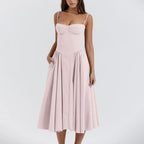 Midi Dress Women Corset Bodice Pleated Gathered Skirt - Evergreen Outfits - Women Midi Dress