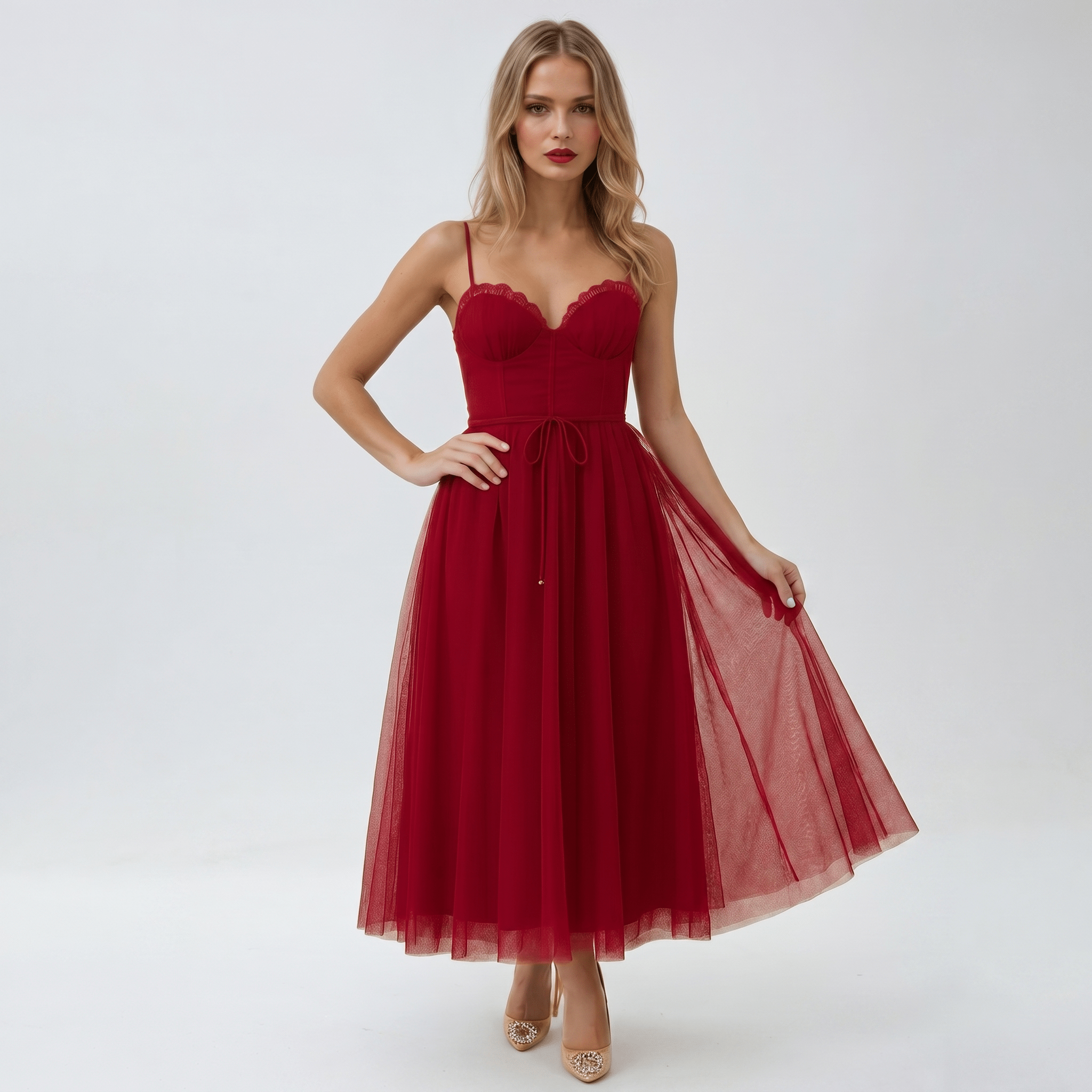 Midi Dress Women Corset Bodice Pleated Gathered Skirt - Evergreen Outfits - Women Midi Dress