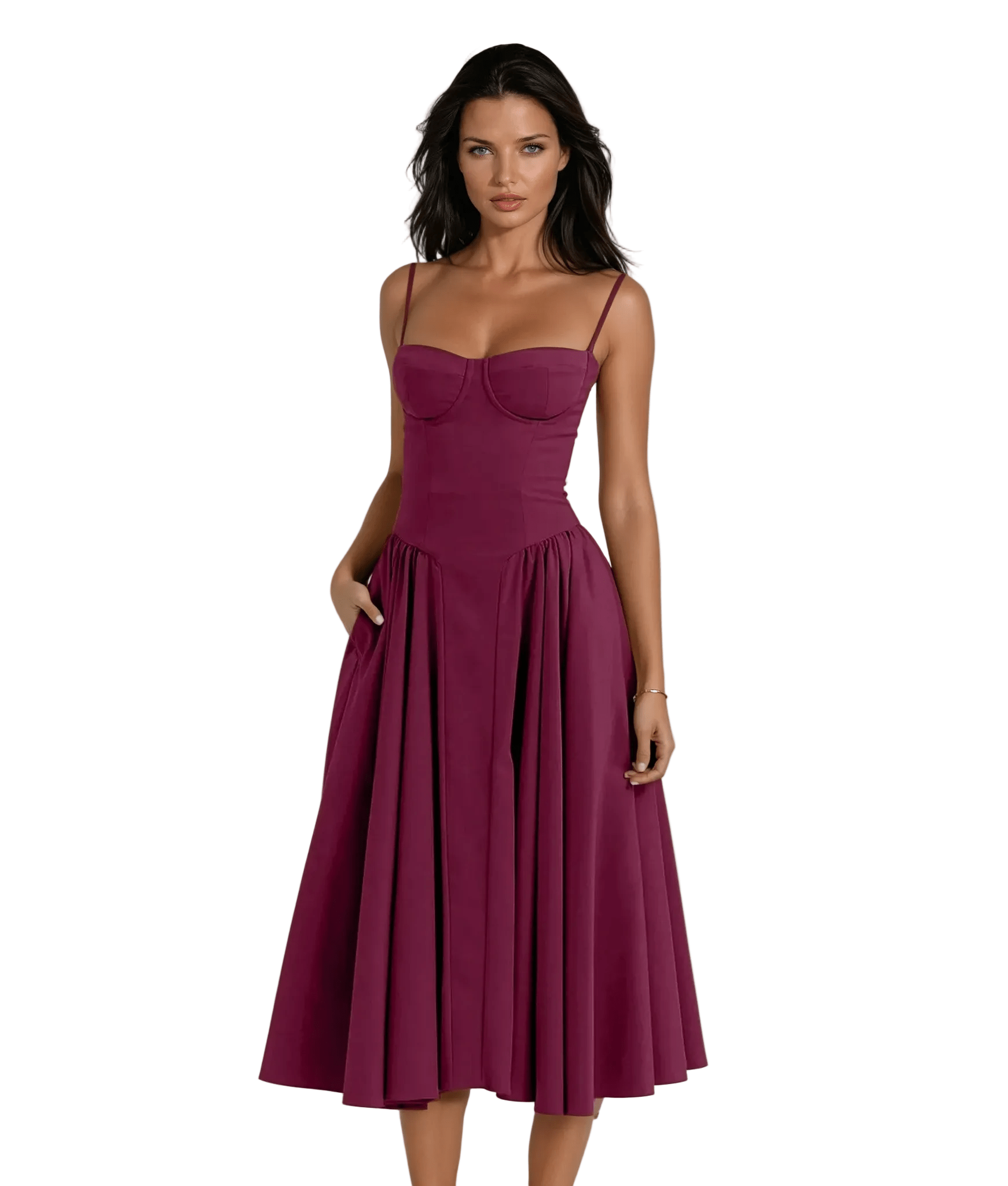 Midi Dress Women Corset Bodice Pleated Gathered Skirt - Evergreen Outfits - Women Midi Dress