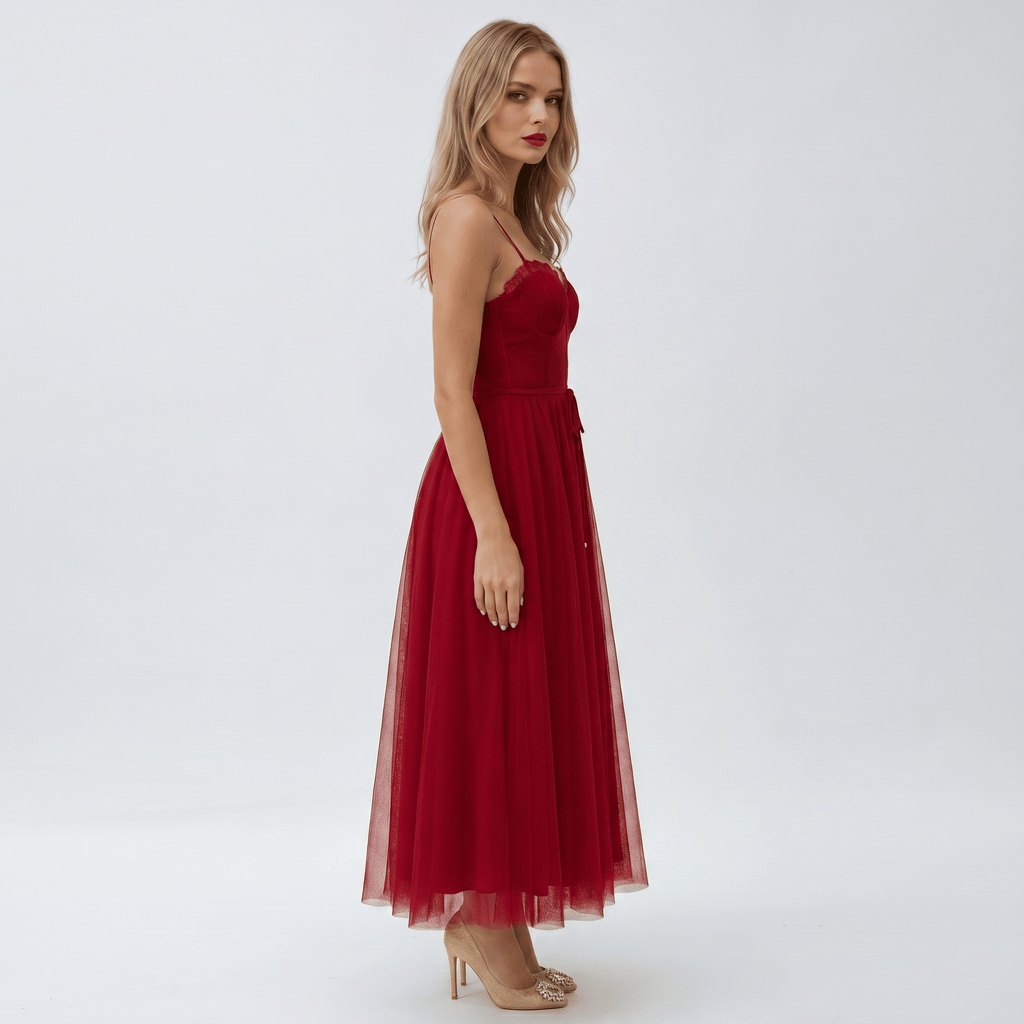 Midi Dress Women Corset Bodice Pleated Gathered Skirt - Evergreen Outfits - Women Midi Dress