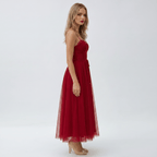 Midi Dress Women Corset Bodice Pleated Gathered Skirt - Evergreen Outfits - Women Midi Dress