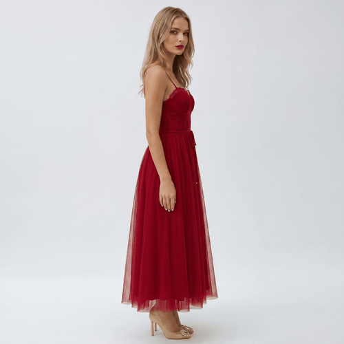 Midi Dress Women Corset Bodice Pleated Gathered Skirt - Evergreen Outfits - Women Midi Dress