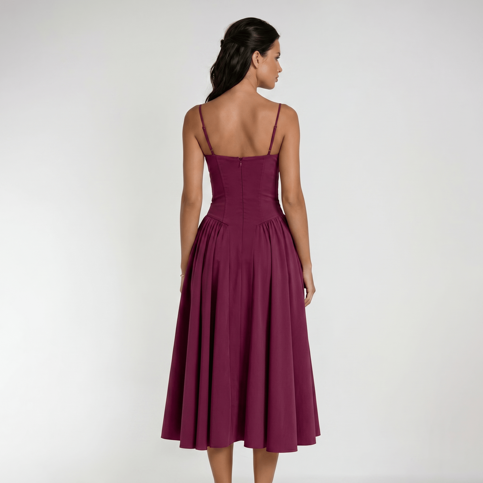 Midi Dress Women Corset Bodice Pleated Gathered Skirt - Evergreen Outfits - Women Midi Dress