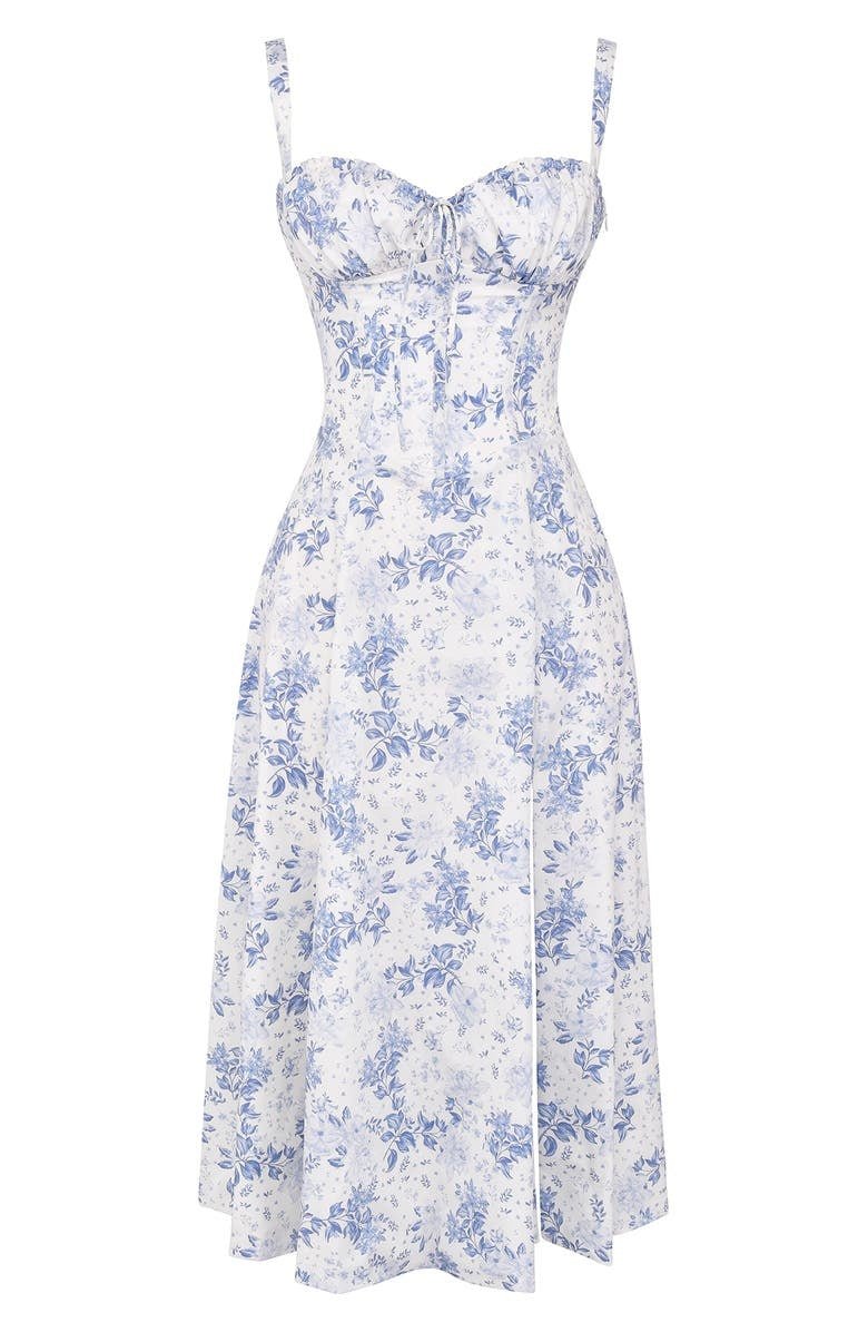 Midi Dress Women Floral Print Sweetheart Neck Waist Tie - Evergreen Outfits- Women Midi Dress