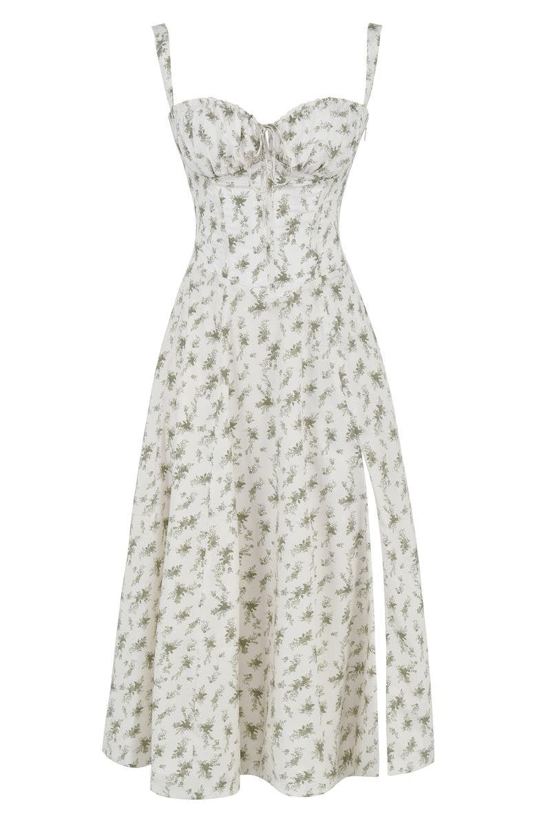 Midi Dress Women Floral Print Sweetheart Neck Waist Tie - Evergreen Outfits- Women Midi Dress