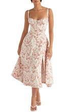 Midi Dress Women Floral Print Sweetheart Neck Waist Tie - Evergreen Outfits- Women Midi Dress