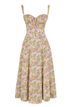 Midi Dress Women Floral Print Sweetheart Neck Waist Tie - Evergreen Outfits- Women Midi Dress