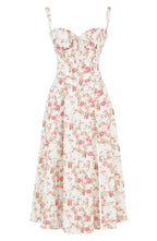 Midi Dress Women Floral Print Sweetheart Neck Waist Tie - Evergreen Outfits- Women Midi Dress