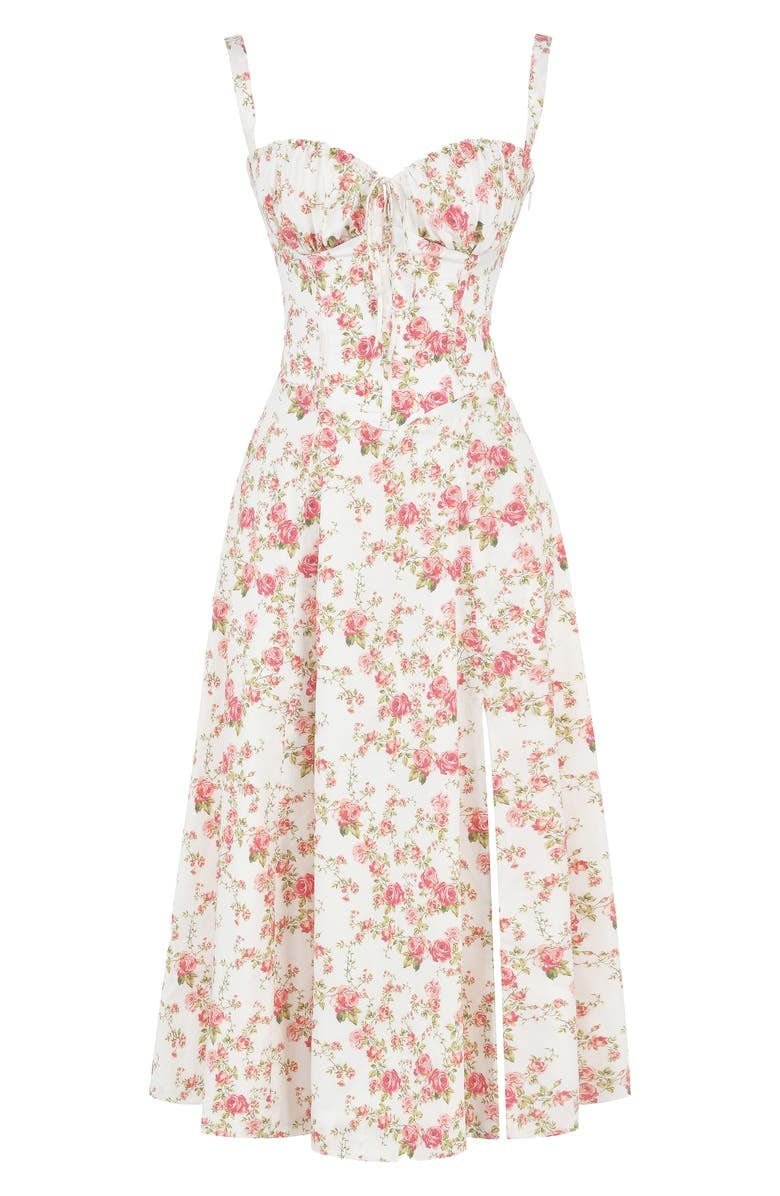 Midi Dress Women Floral Print Sweetheart Neck Waist Tie - Evergreen Outfits- Women Midi Dress