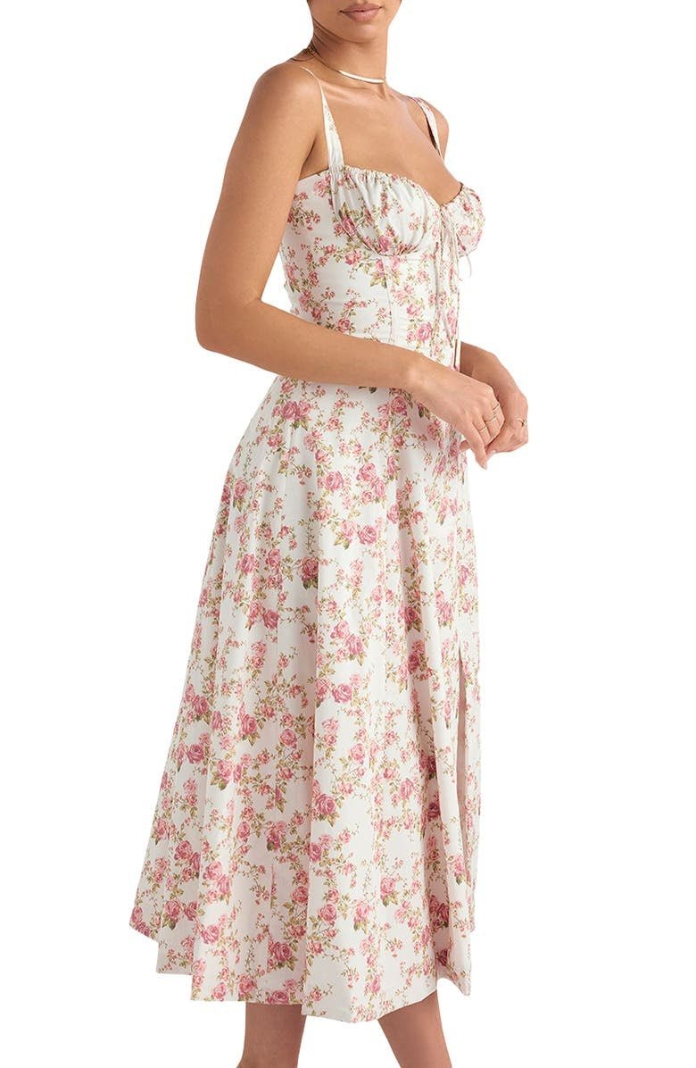 Midi Dress Women Floral Print Sweetheart Neck Waist Tie - Evergreen Outfits- Women Midi Dress