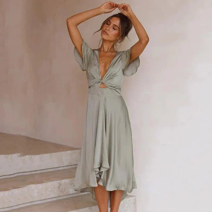 Midi Dress Women Flowing Retro Cut Midi Length Design - Evergreen Outfits- Women Midi Dress