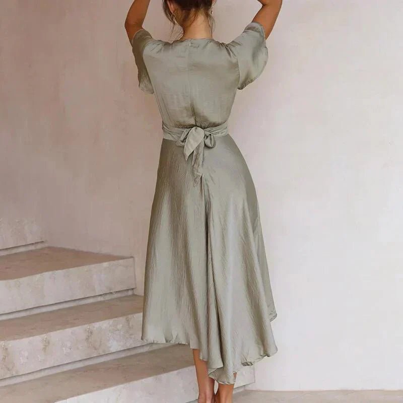 Midi Dress Women Flowing Retro Cut Midi Length Design - Evergreen Outfits- Women Midi Dress