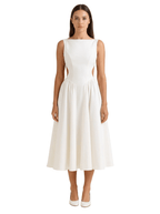 Midi Dress Women Open Back Short Sleeve Fitted Waist - Evergreen Outfits - Women Midi Dress