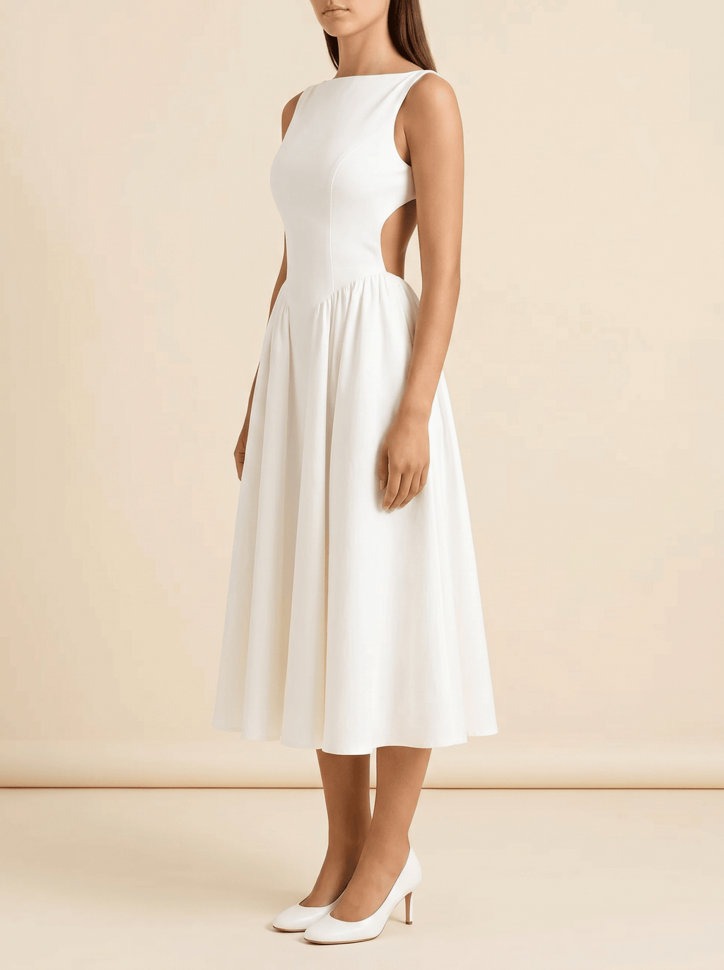 Midi Dress Women Open Back Short Sleeve Fitted Waist - Evergreen Outfits - Women Midi Dress
