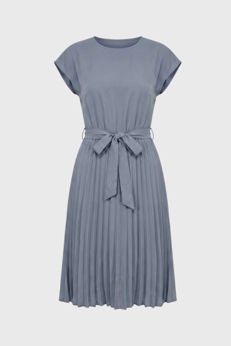 Midi Dress Women Pleated Tie Belt Short Sleeve Design - Evergreen Outfits- Women Midi Dress