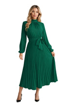 Midi Dress Women Pleated Waistband Long Sleeve Design - Evergreen Outfits- Women Midi Dress