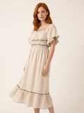 Midi Dress Women Ruffle Hem Loose Fit Short Sleeve Design - Evergreen Outfits- Women Midi Dress