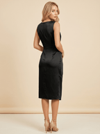 Midi Dress Women Sleeveless Satin Slim Fit Cut Design - Evergreen Outfits- Women Midi Dress