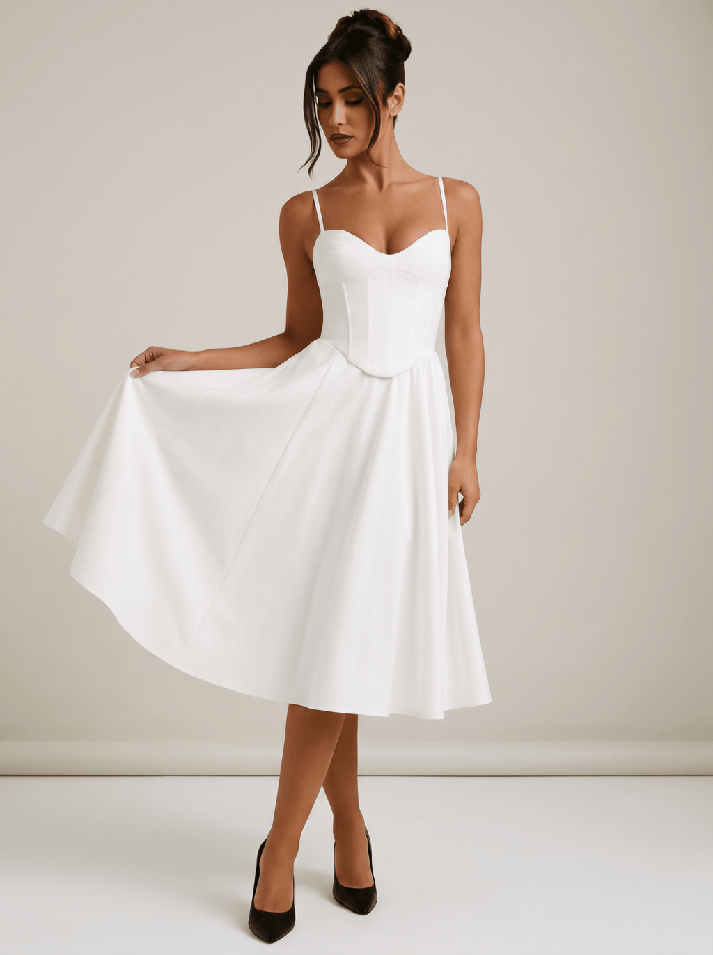Midi Dress Women Spaghetti Strap Sleeveless Flared Skirt - Evergreen Outfits - Women Midi Dress