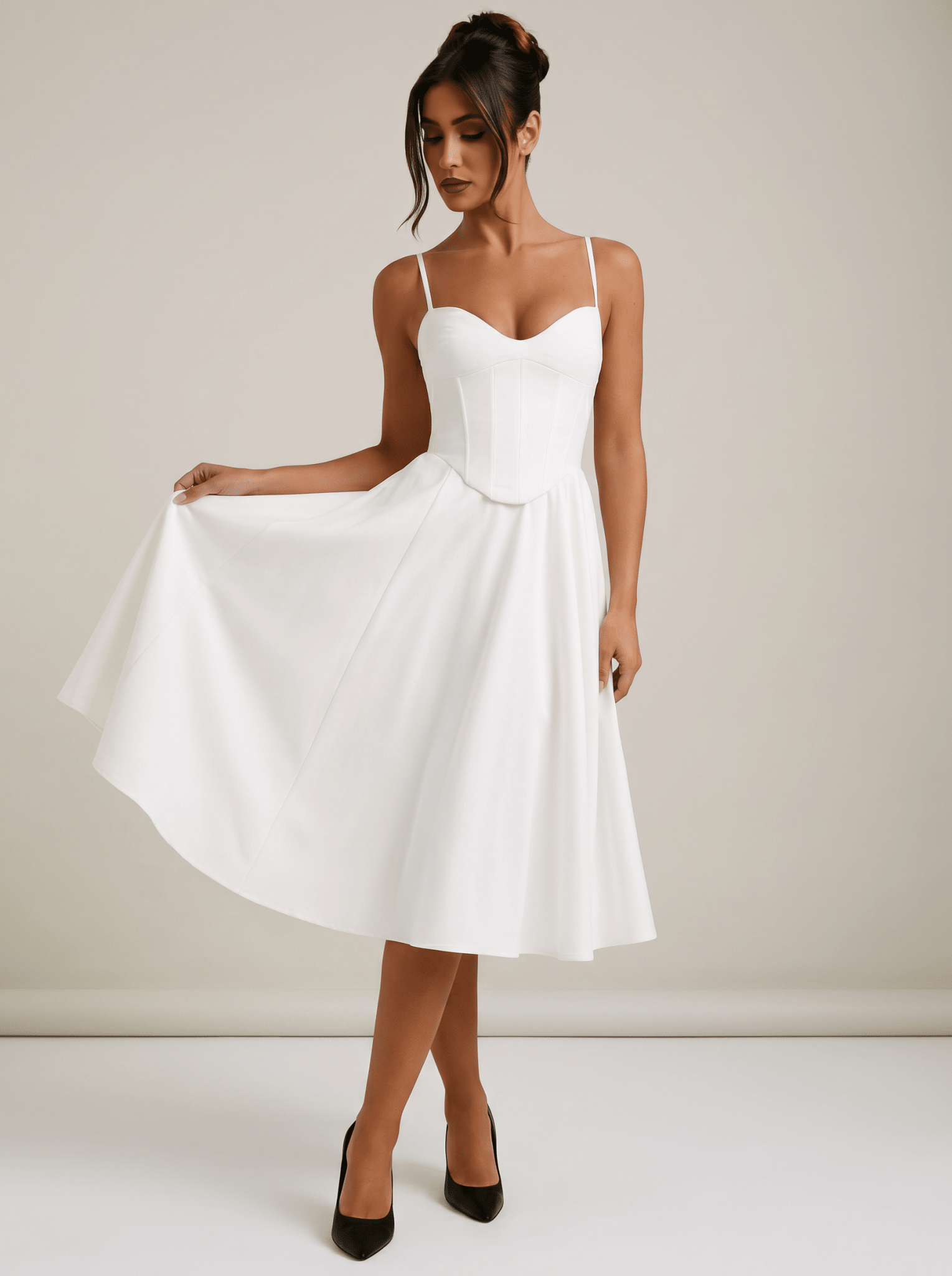 Midi Dress Women Spaghetti Strap Sleeveless Flared Skirt - Evergreen Outfits - Women Midi Dress