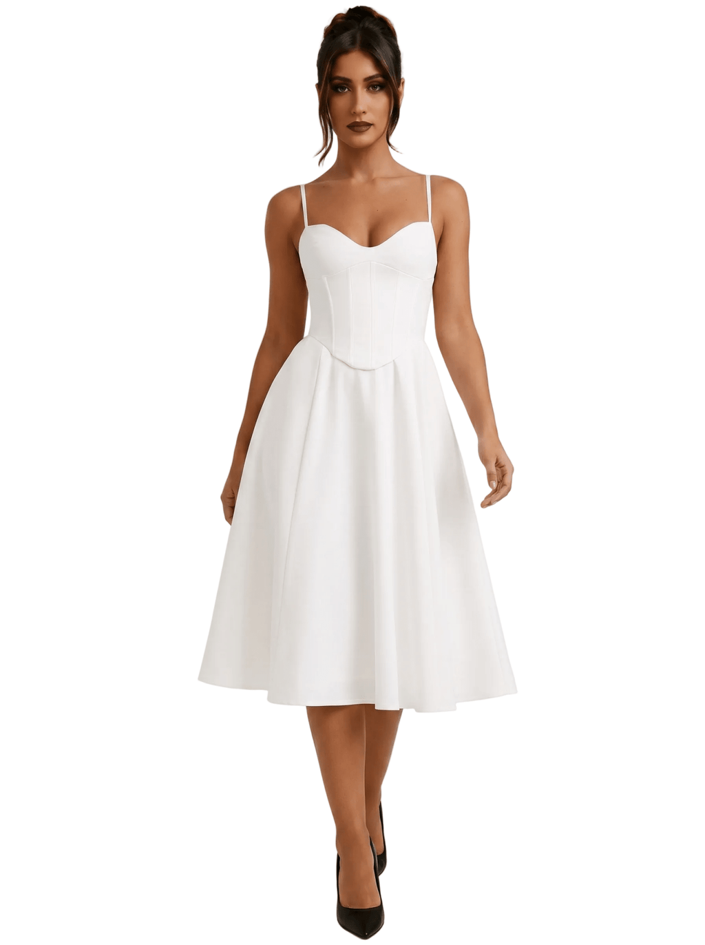 Midi Dress Women Spaghetti Strap Sleeveless Flared Skirt - Evergreen Outfits - Women Midi Dress