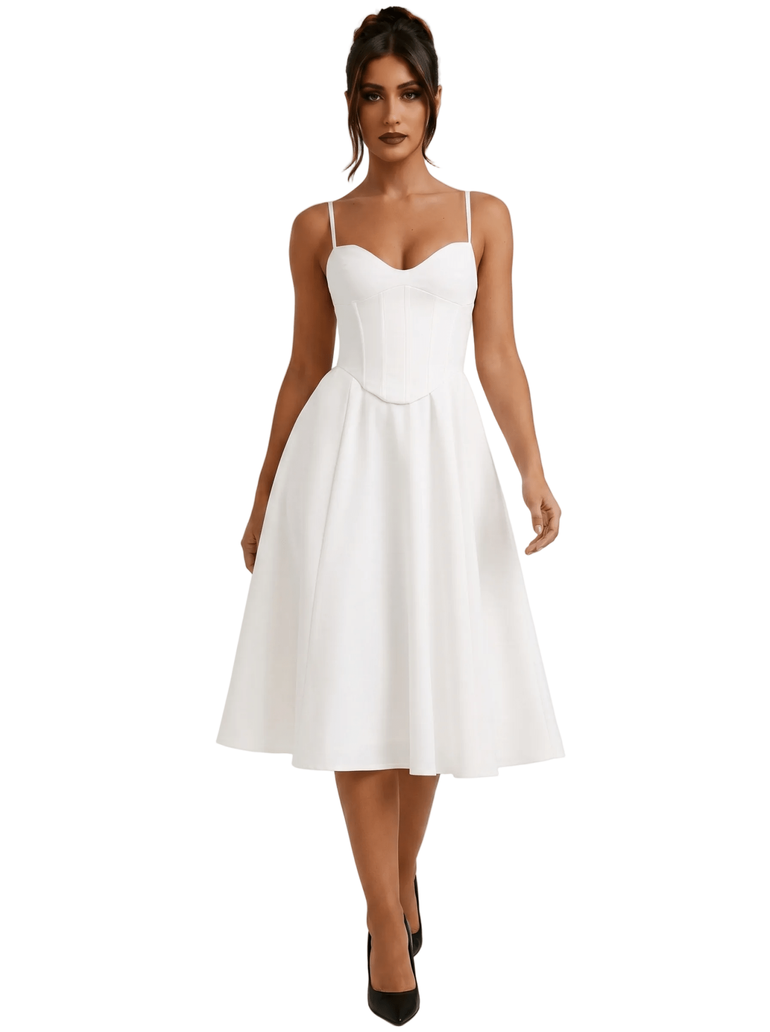 Midi Dress Women Spaghetti Strap Sleeveless Flared Skirt - Evergreen Outfits - Women Midi Dress