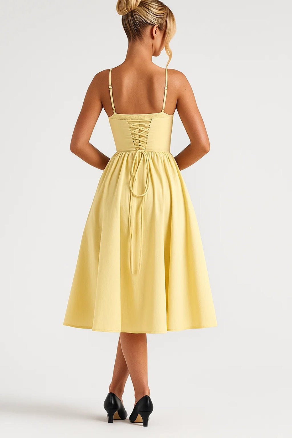 Midi Dress Women Spaghetti Strap Sleeveless Flared Skirt - Evergreen Outfits - Women Midi Dress
