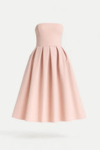 Midi Dress Women Strapless Fitted Bodice Flared Skirt - Evergreen Outfits - Women Midi Dress