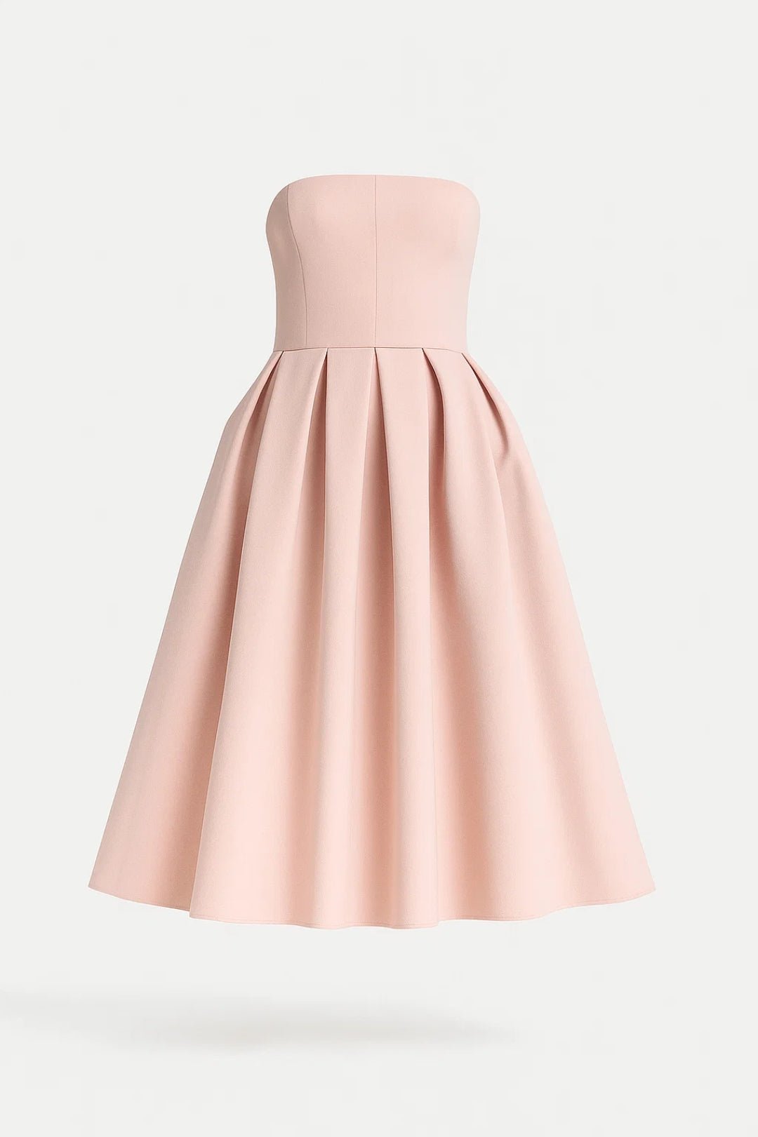 Midi Dress Women Strapless Fitted Bodice Flared Skirt - Evergreen Outfits - Women Midi Dress