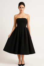 Midi Dress Women Strapless Fitted Bodice Flared Skirt - Evergreen Outfits - Women Midi Dress