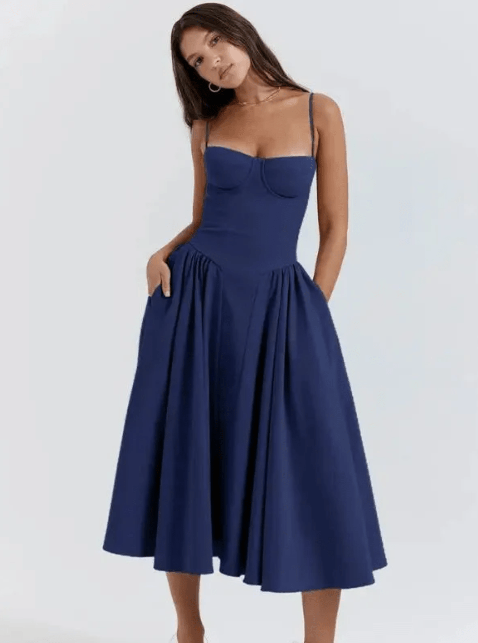 Midi Dress Women V-Neck Relaxed Fit Flowy Silhouette - Evergreen Outfits- Women Midi Dress