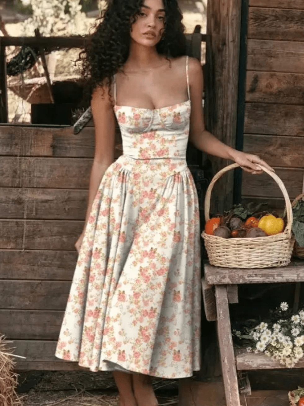 Midi Dress Women V-Neck Relaxed Fit Flowy Silhouette - Evergreen Outfits- Women Midi Dress