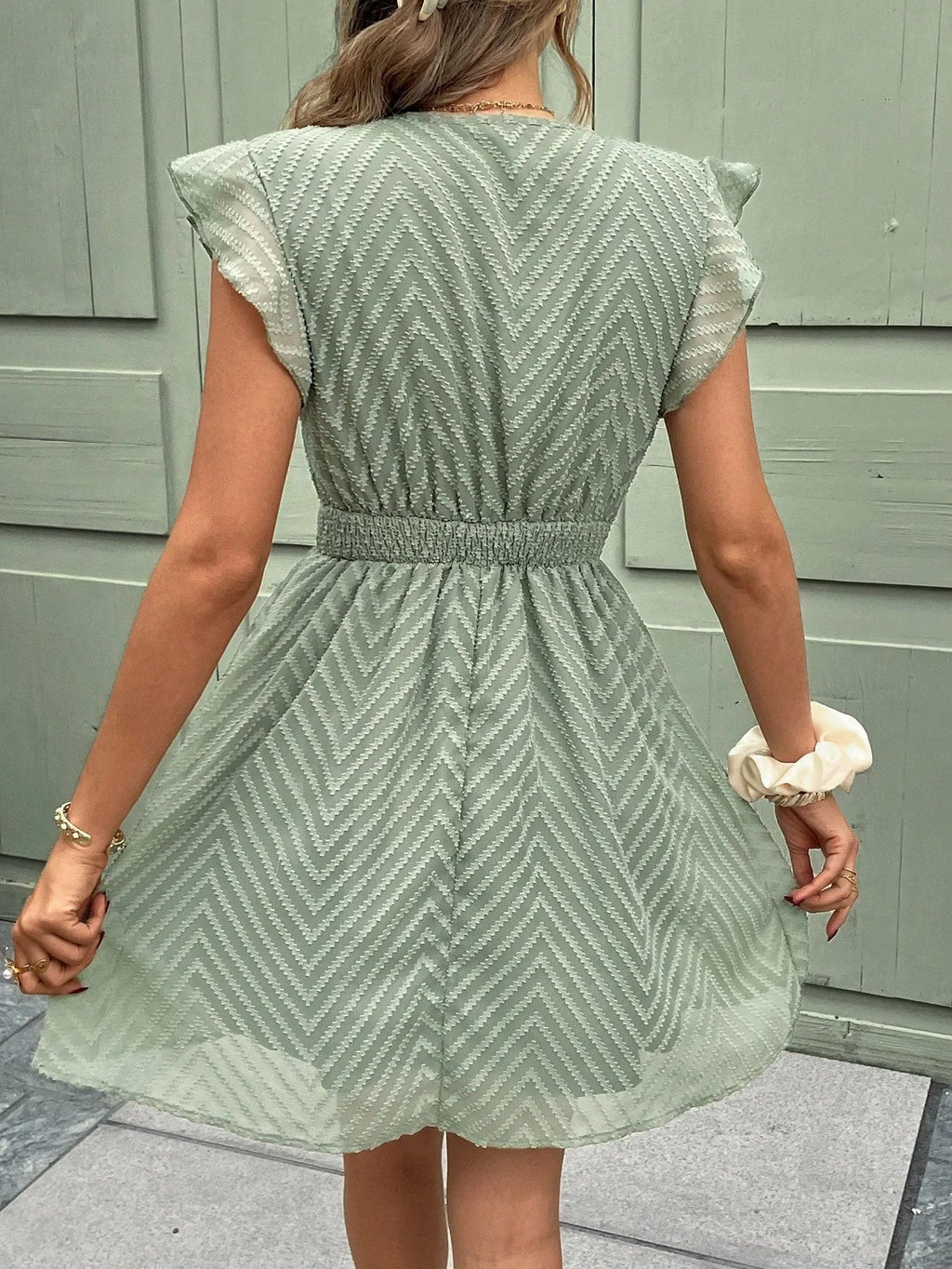 Midi Dress Women V - Neck Short Sleeve Crochet Trim - Evergreen Outfits - Women Midi Dress
