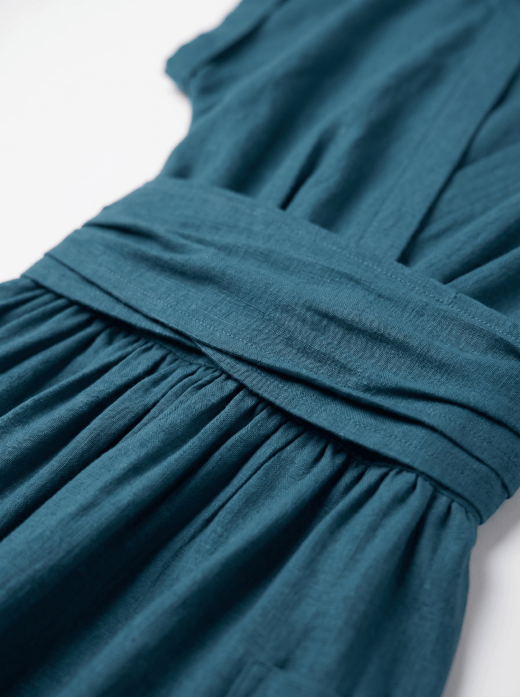 Midi Dress Women V-Neck Short Sleeve Pleated Waist Pockets - Evergreen Outfits- Women Midi Dress