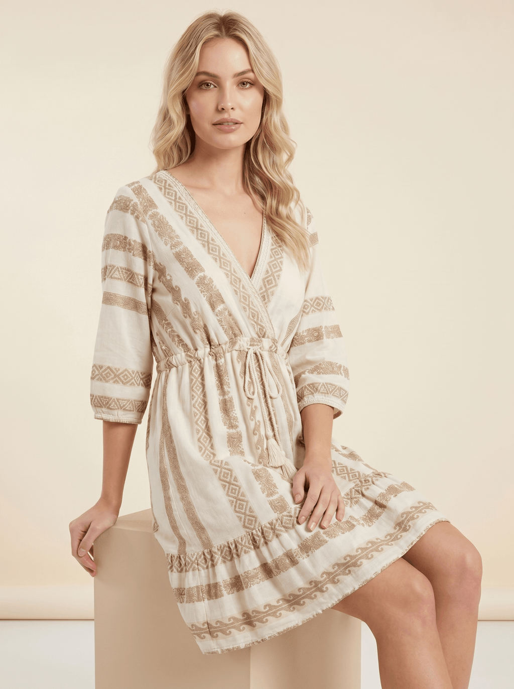 Midi Dress Women V-Neck Three Quarter Sleeve Design - Evergreen Outfits- Women Midi Dress