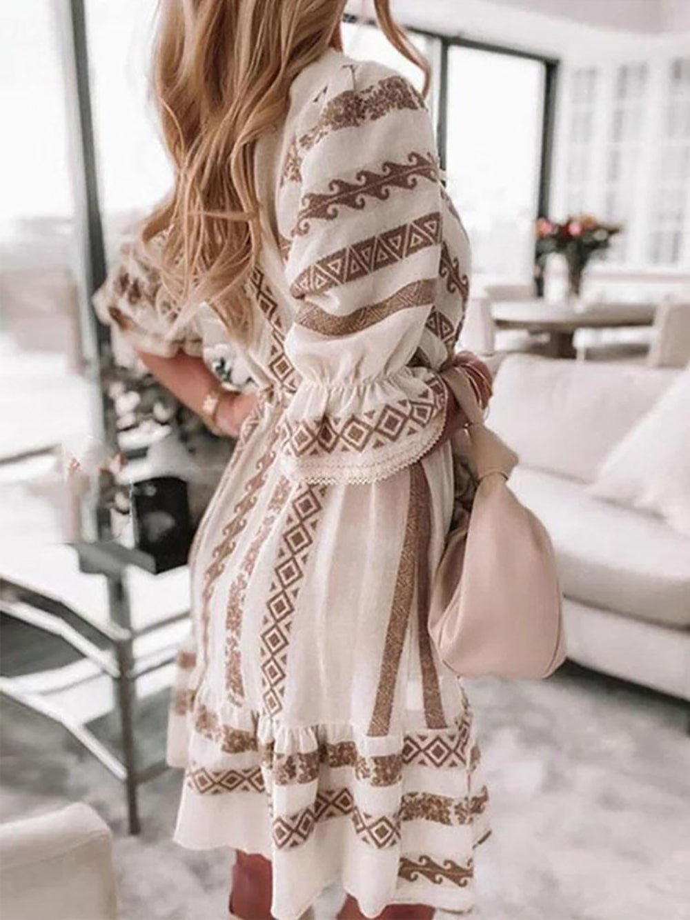 Midi Dress Women V-Neck Three Quarter Sleeve Design - Evergreen Outfits- Women Midi Dress