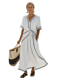 Midi Dress Women V-Neck Wrap Short Sleeve Knot Detail - Evergreen Outfits- Women Midi Dress