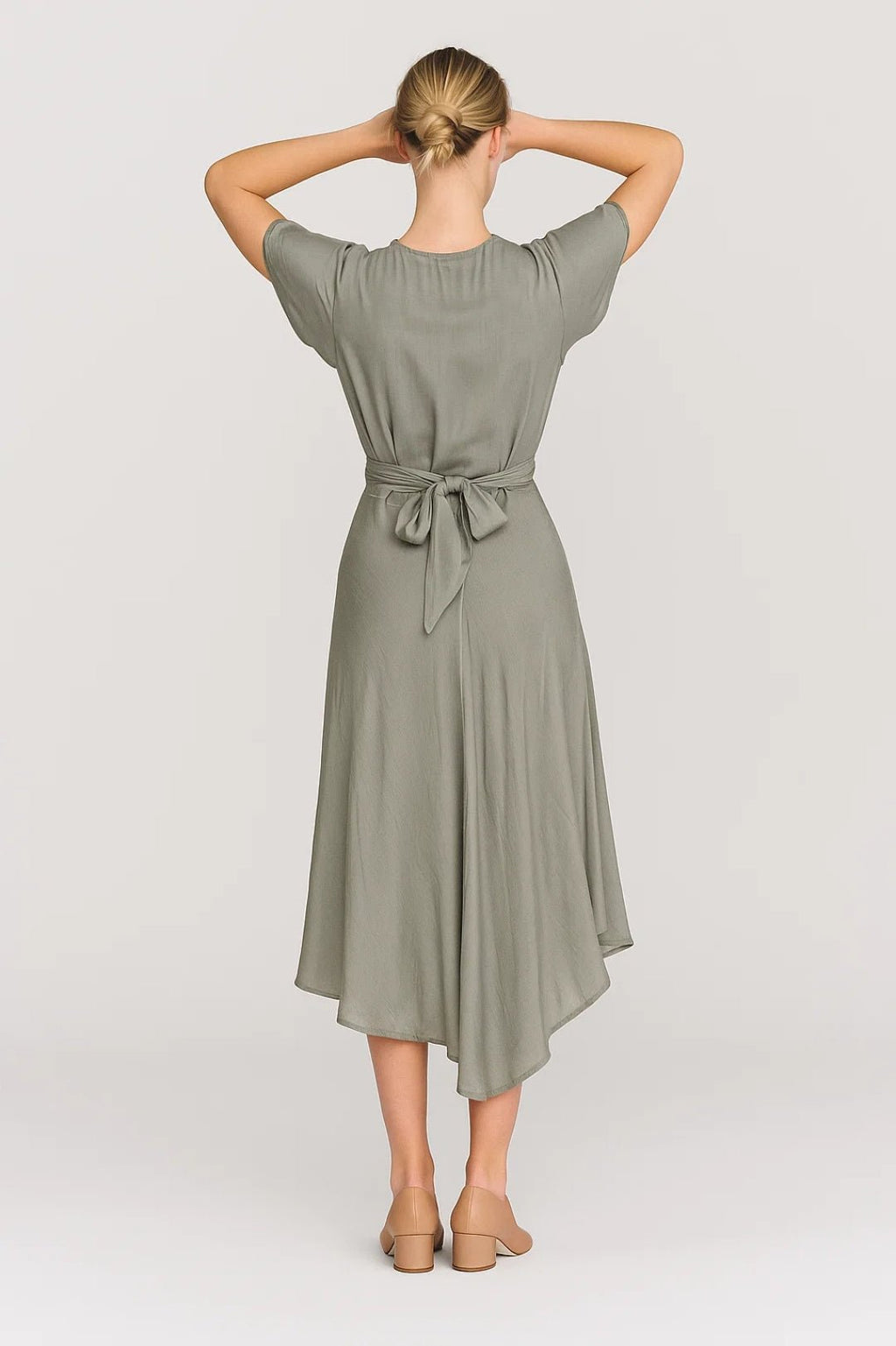Midi Dress Women Wrap Front Short Sleeve Asymmetrical - Evergreen Outfits- Women Midi Dress