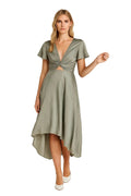 Midi Dress Women Wrap Front Short Sleeve Asymmetrical - Evergreen Outfits- Women Midi Dress
